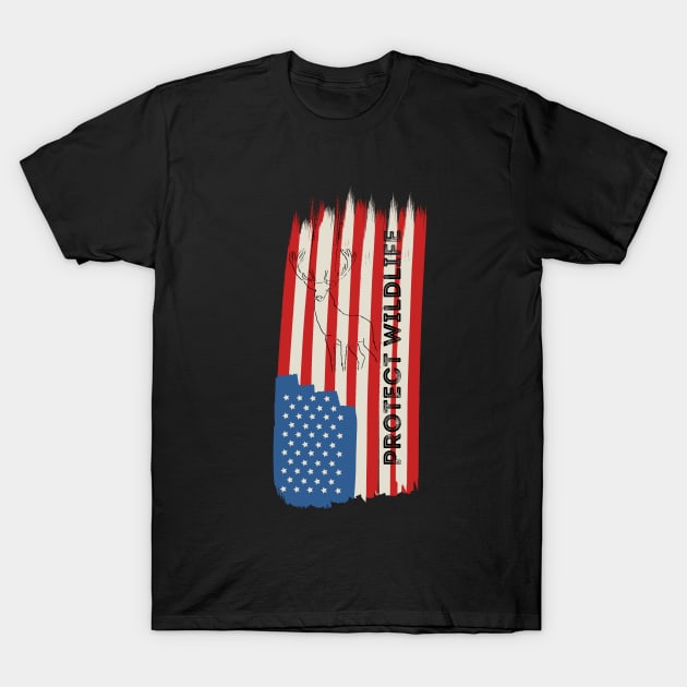 Protect Wildlife USA Flag T-Shirt T-Shirt by jachu23_pl